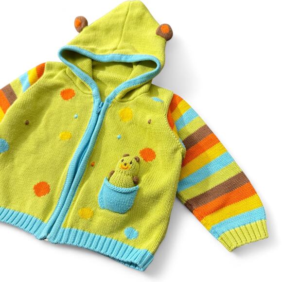 Joobles Fair Indigo Organic Cotton Huggy Bear Hooded Zipper Sweater Baby 12-18M - Picture 2 of 9
